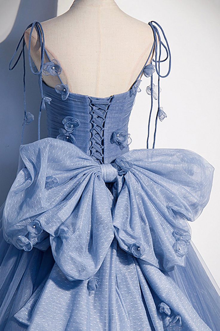 Tulle Long A-Line Prom Dress Spaghetti Straps Party Dress with Bow fg6481 - View 2 | VelvetHem