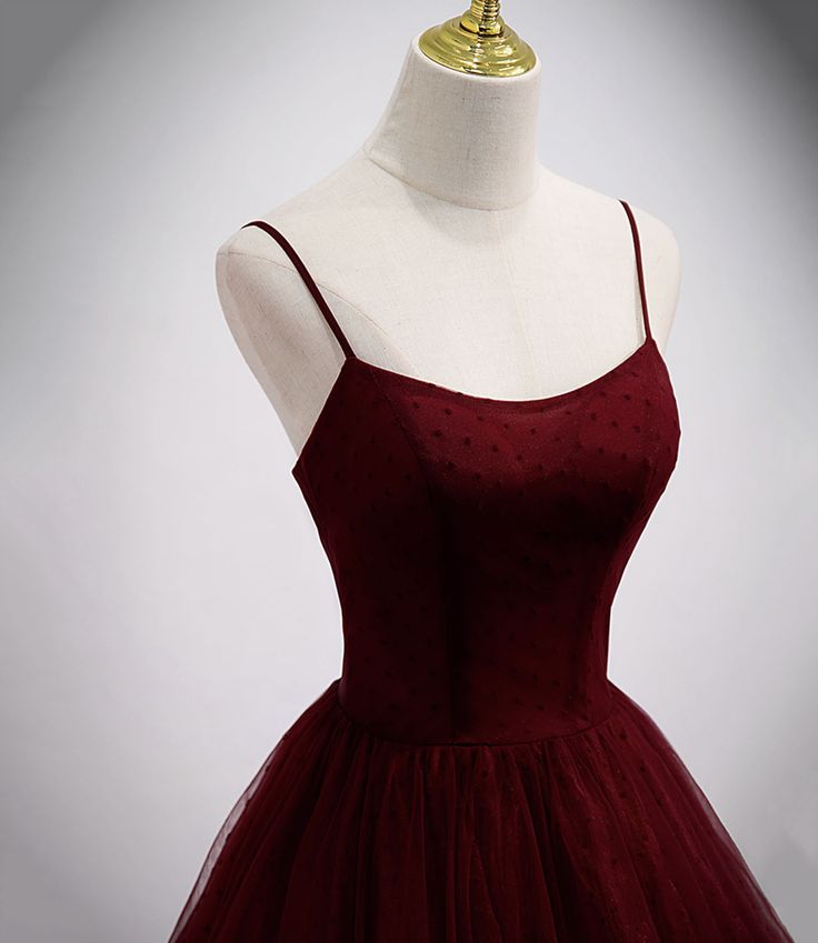 Burgundy tulle long prom dress A line evening gown fg6739 - View 2 | VelvetHem