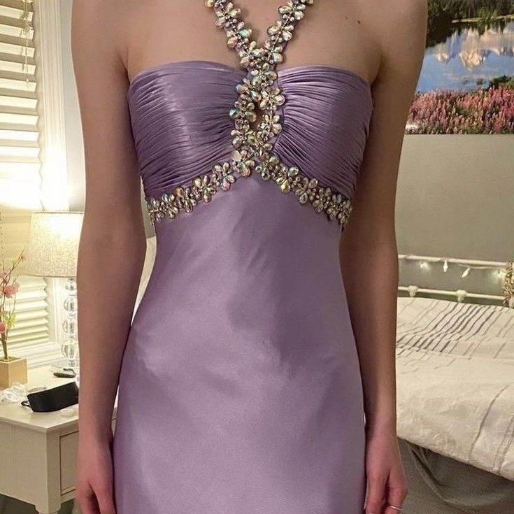 Glamorous purple satin beaded long prom evening dresses fg6715 - View 2 | VelvetHem