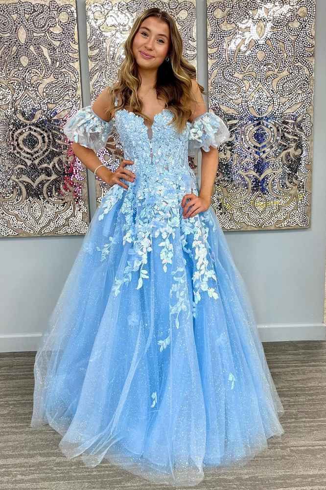 A-Line Appliques Plunge V Long Prom Dress with Detachable Sleeves fg6370 - View 4 | VelvetHem
