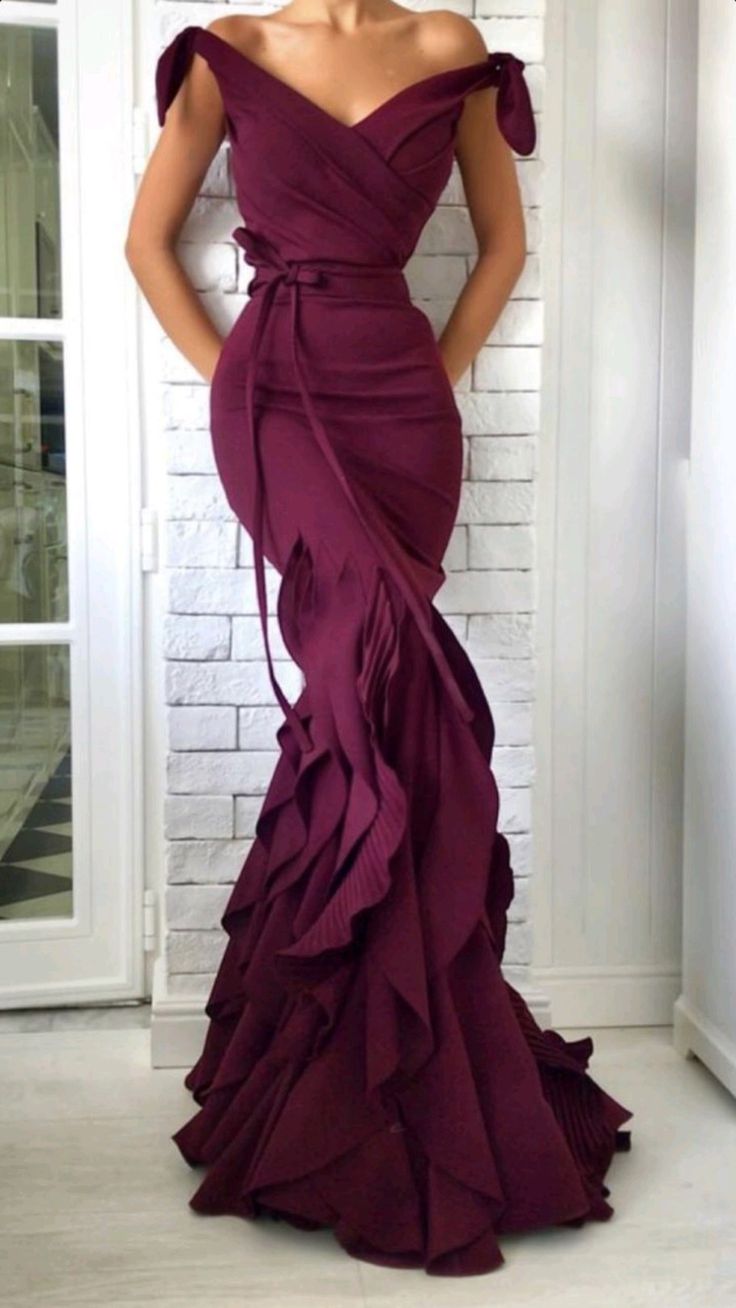 V-Neck Off Shoulder Evening Gown with Elegant Bow Tie at Waist fg6329 - View 2 | VelvetHem