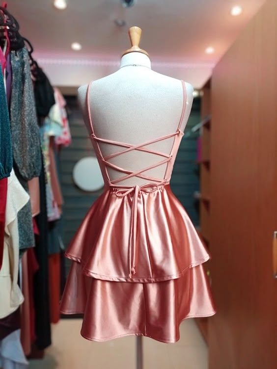 Pink Spaghetti Straps Simple Popular A-line Short Homecoming Dresses fg6784 - View 2 | VelvetHem