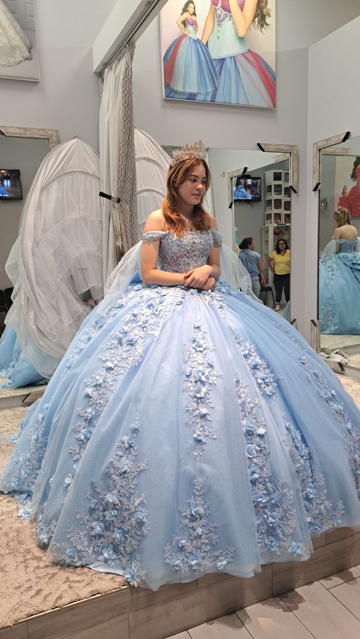Light blue quinceanera dress, ball gown 3D flower lace birthday party gown fg6060 - VelvetHem