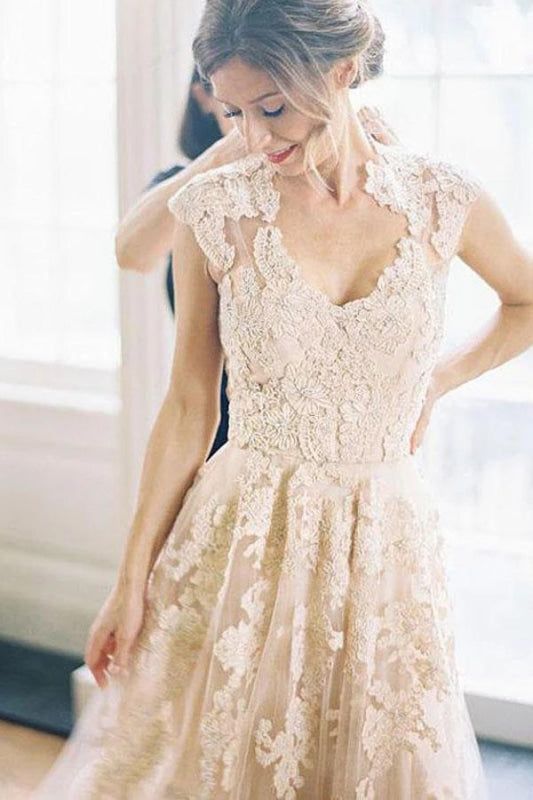 Elegant V-neck Sleeveless Cap Sleeves Floor-Length Wedding Dress fg6501 - View 2 | VelvetHem