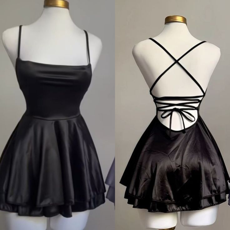 Vintage A line Black Birthday Outfits Satin Homecoming Dress fg6126 - VelvetHem