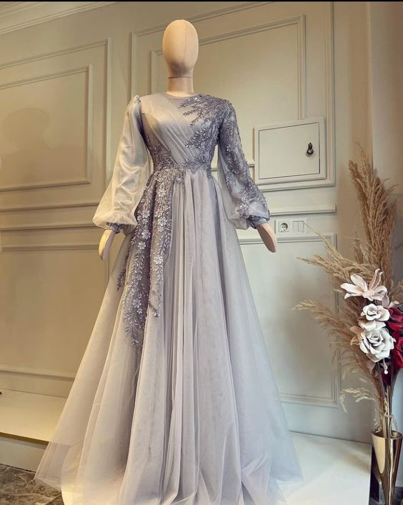 Elegant Muslim Evening Dress Long Sleeves Appliques Special Occasion Party Dress fg6679 - View 3 | VelvetHem