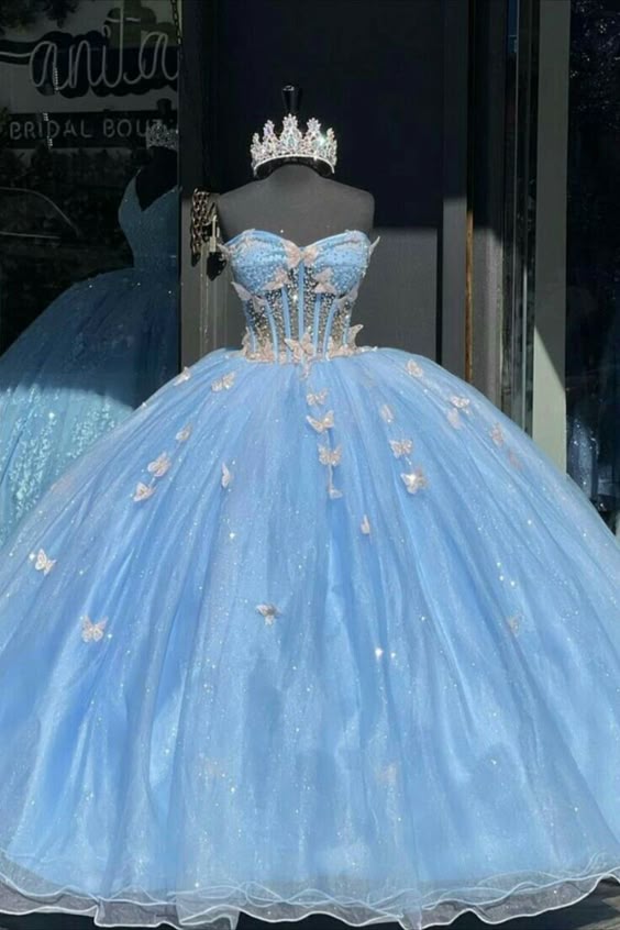 Sky Blue Quinceanera Dresses 3D Butterfly Sweet 16 Prom Birthday Party Ball Gown fg6604 - View 2 | VelvetHem