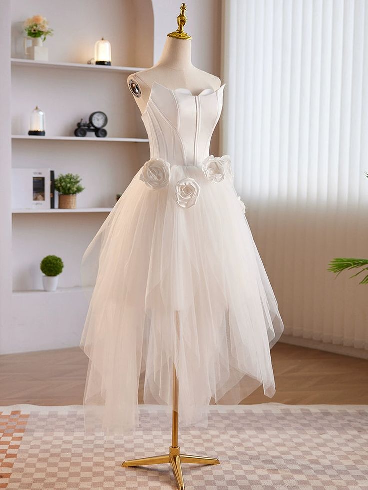 Unique White Tulle Satin Short Prom Dress, White Homecoming Dress fg6369 - View 2 | VelvetHem