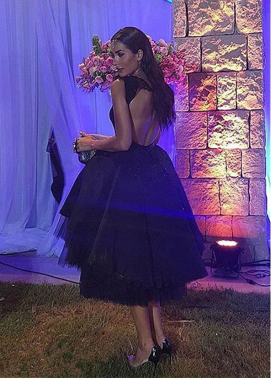 A-Line Black Tulle Backless Knee Length Homecoming Dress fg6131 - View 3 | VelvetHem