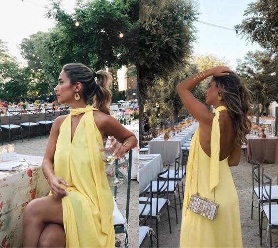 Backless Chiffon Yellow Long Prom Dresses Evening Gowns fg6573 - View 2 | VelvetHem