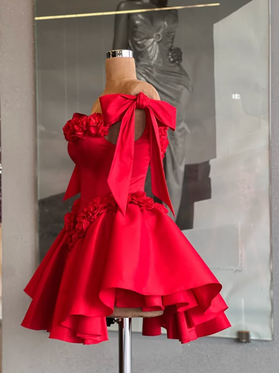 Red Cocktail Party Dress with 3D Flowers Off The Shoulder Elegant Evening Gown for Women fg6589 - View 2 | VelvetHem