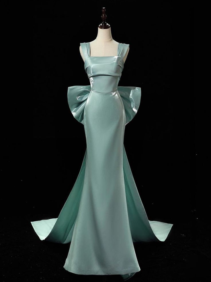 Simple Satin Bow Tie Green Long Prom Dress, Green Long Formal Dress fg6091 - VelvetHem