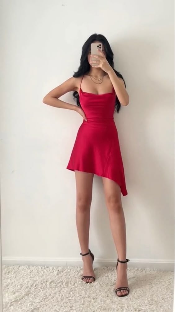cute red straps homecoming dress 18th birthday outfits fg6525 - View 2 | VelvetHem