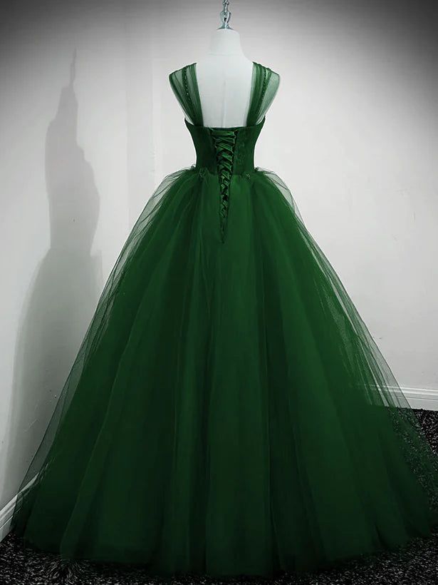 Beaded Tulle Off Shoulder Long Party Dress Tulle A-line Prom Dress Ball Gown Quinceanera Dress fg6628 - View 2 | VelvetHem