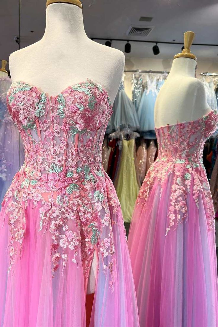 Tulle Floral Appliques Sweetheart A-Line Prom Dress fg6363 - View 2 | VelvetHem