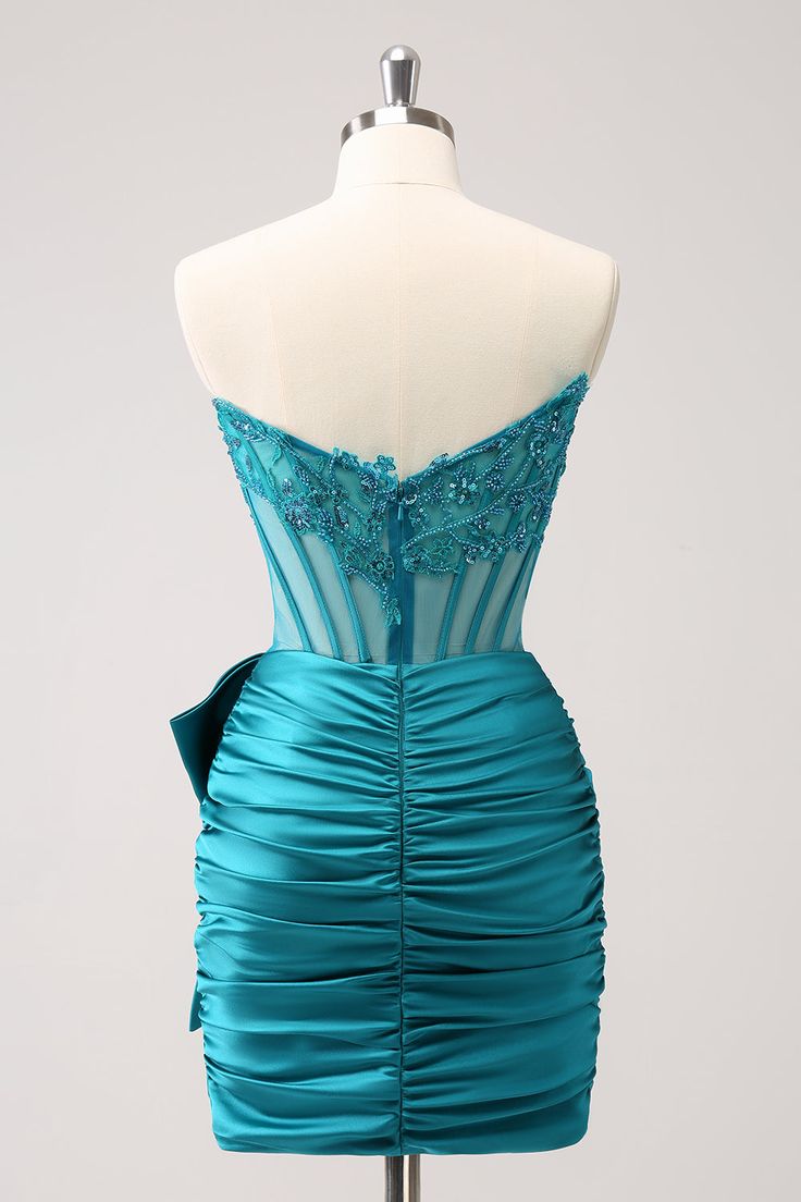 Tight Strapless Pleated Short Homecoming Dress with Bow fg6263 - View 2 | VelvetHem