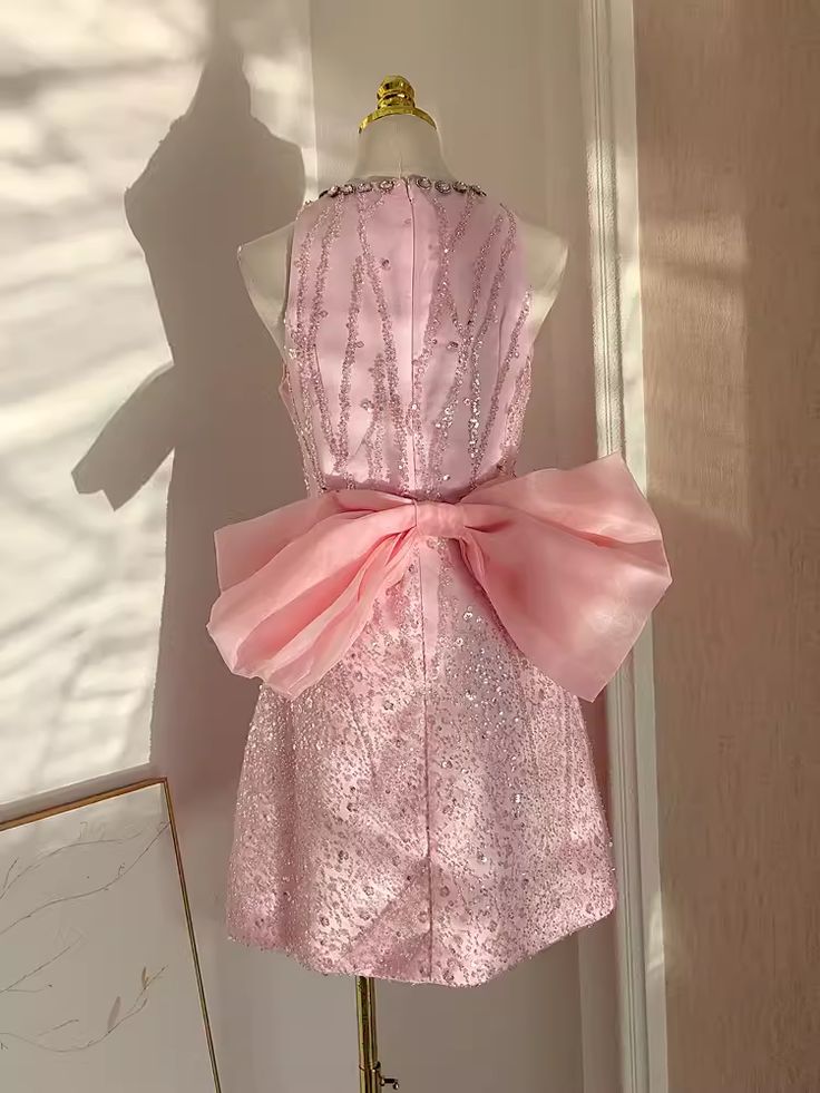 Sexy A line Scoop Pink Sequin Travel Vacation Dress Short Birthday Dress fg6374 - View 3 | VelvetHem