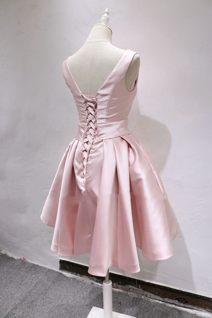 O-neck Homcoming Dress, Satin Sleeveless Dress With Beads fg6389 - View 3 | VelvetHem