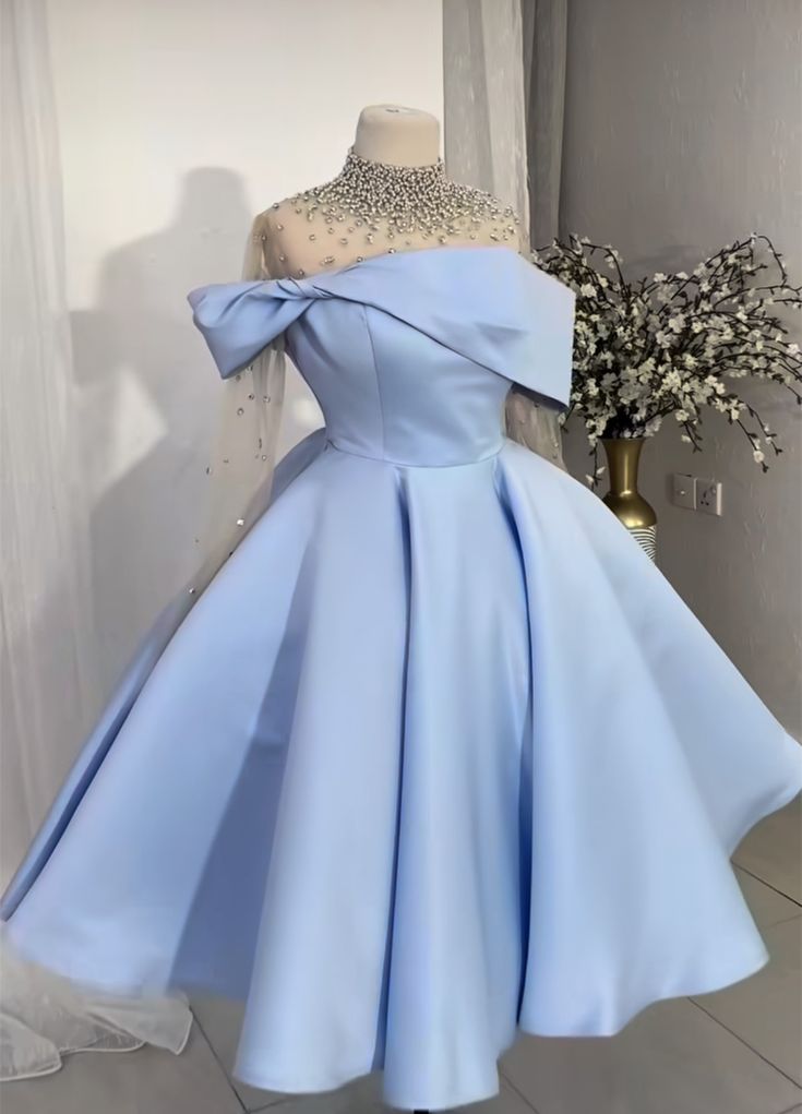 Blue hoco dress with sleeves Short Prom Party Dress fg6079 - View 2 | VelvetHem