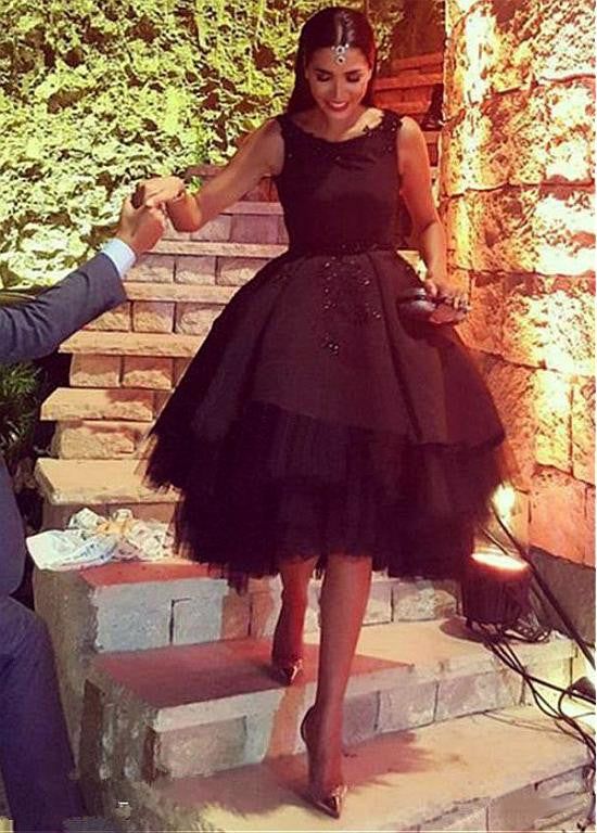 A-Line Black Tulle Backless Knee Length Homecoming Dress fg6131 - View 2 | VelvetHem
