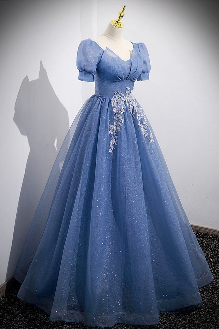 Tulle Lace Floor Length Prom Dress, Short Sleeve Evening Dress fg6424 - View 3 | VelvetHem