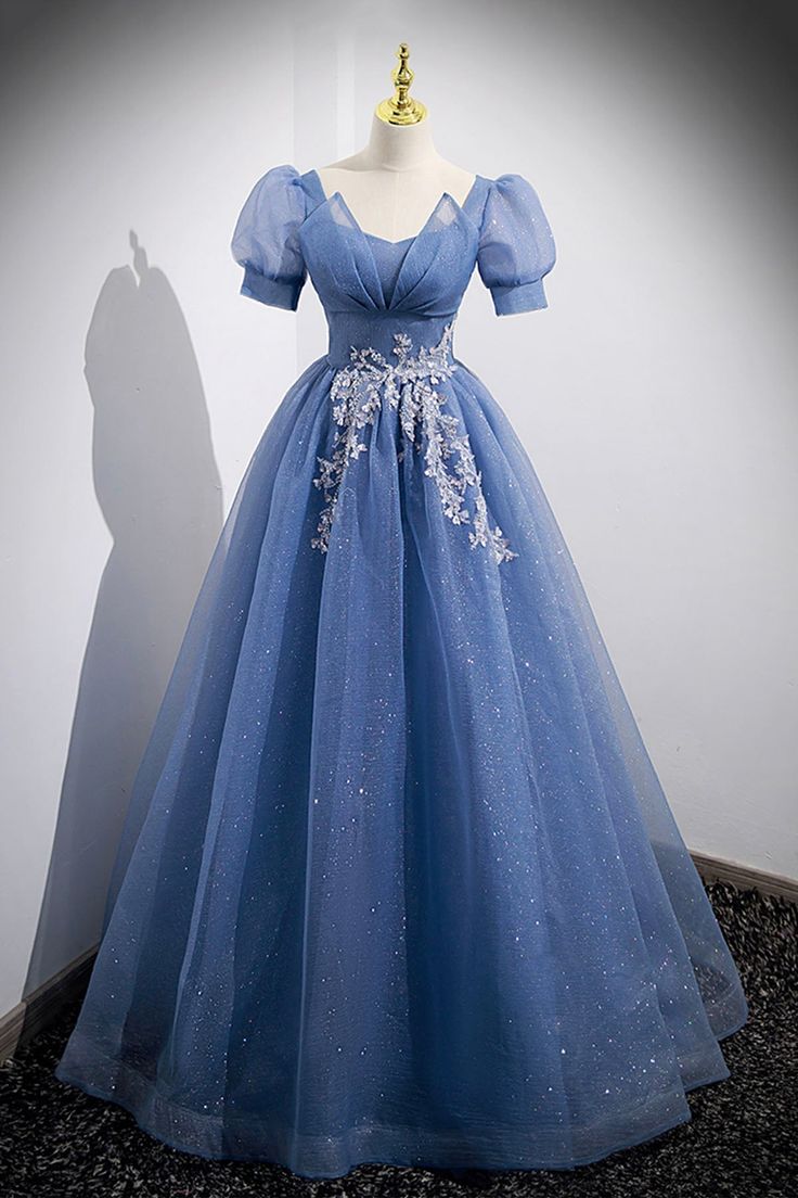 Tulle Lace Floor Length Prom Dress, Short Sleeve Evening Dress fg6424 - View 2 | VelvetHem