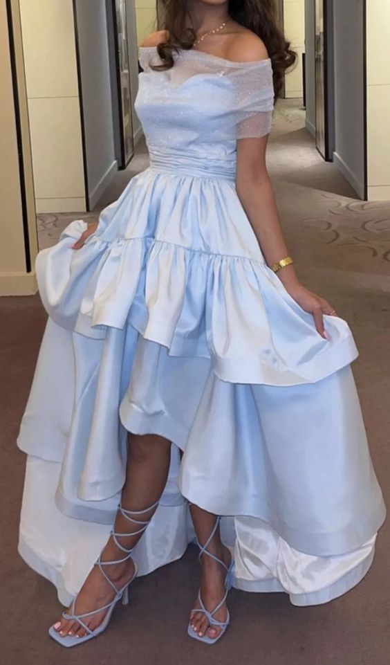 Blue Satin Mid-Length Dress for Women Custom Made Evening Dresses fg6130 - View 2 | VelvetHem