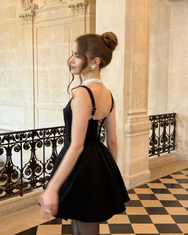 black mini wedding dress evening dress, square neck above knee Party Dress fg6356 - View 2 | VelvetHem
