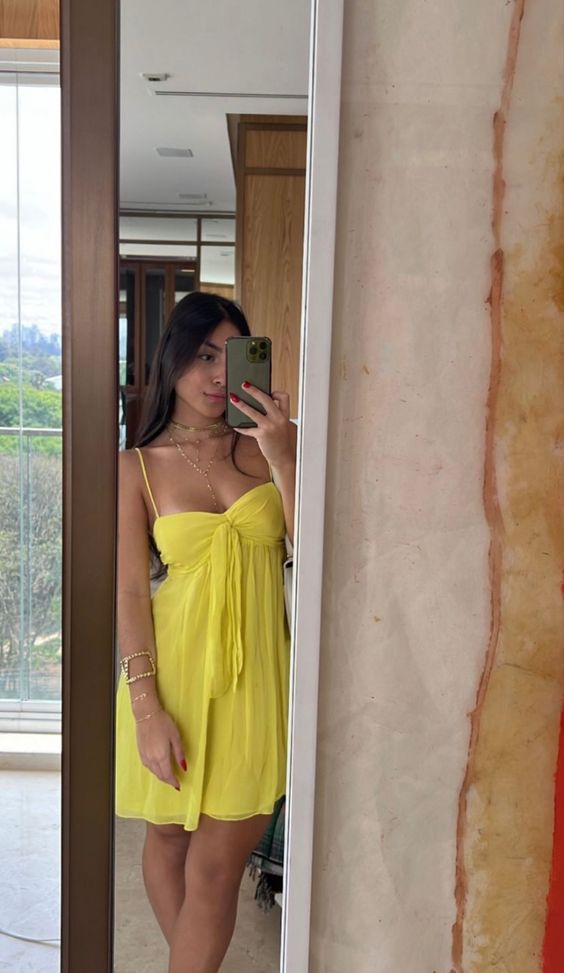 Yellow Spaghetti Straps Mini Party Gown Homecoming Dress fg6163 - View 2 | VelvetHem