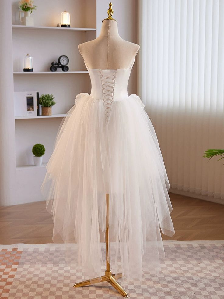 Unique White Tulle Satin Short Prom Dress, White Homecoming Dress fg6369 - View 4 | VelvetHem