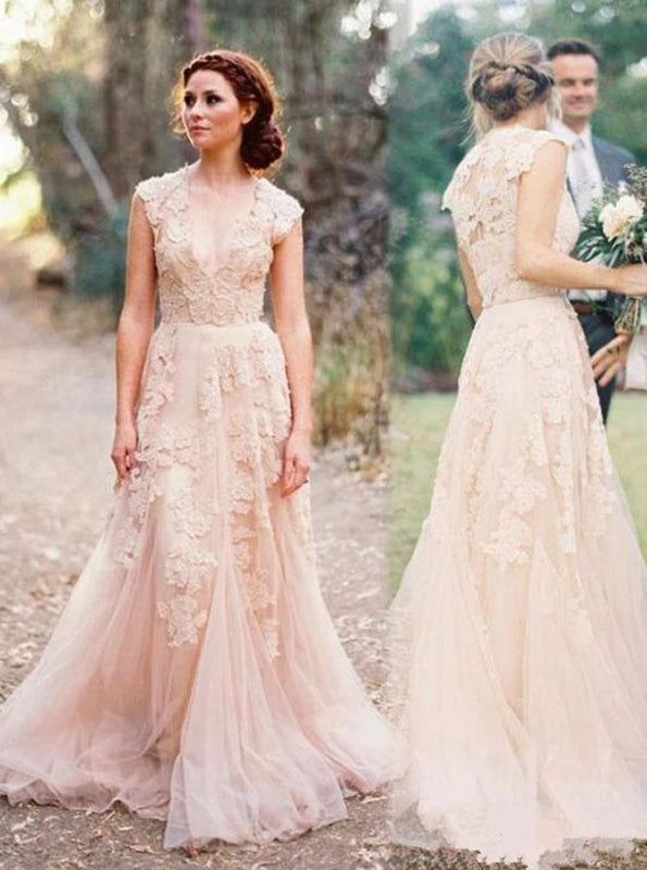 Elegant V-neck Sleeveless Cap Sleeves Floor-Length Wedding Dress fg6501 - View 4 | VelvetHem