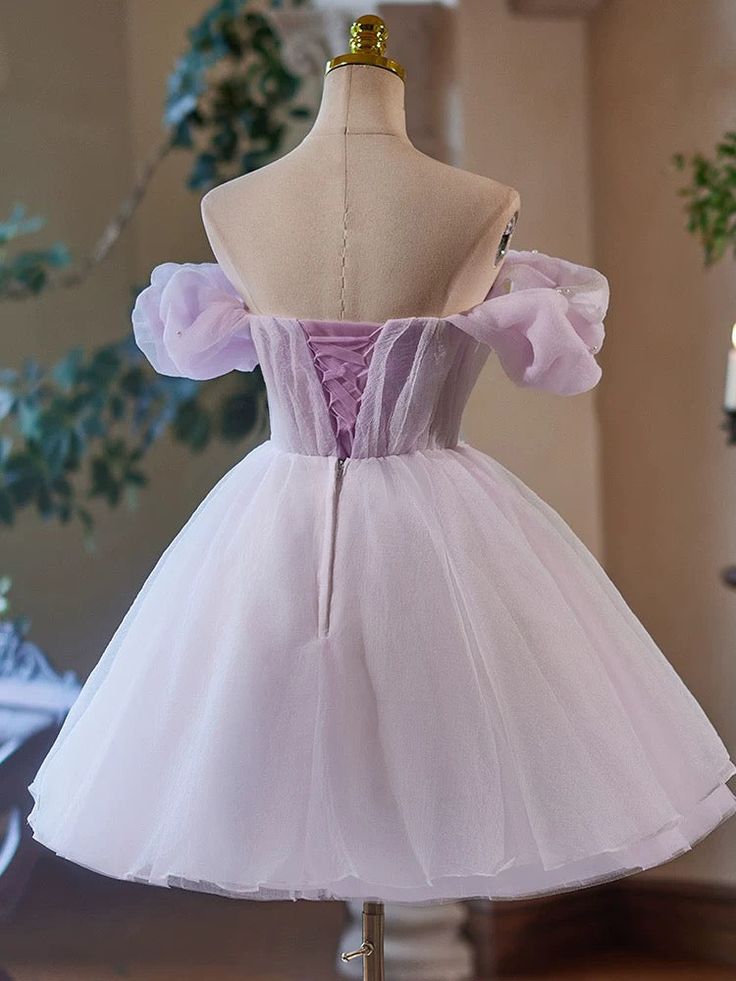 A-Line Sweetheart Neck Tulle Purple Short Prom Dress, Purple Homecoming Dress fg6141 - View 4 | VelvetHem