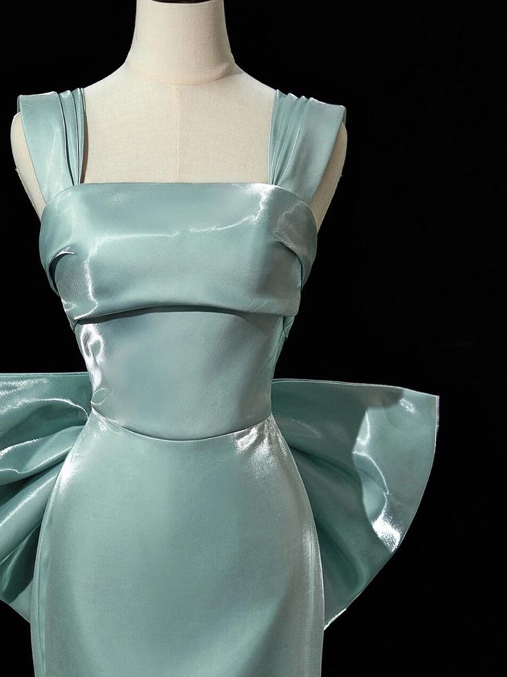 Simple Satin Bow Tie Green Long Prom Dress, Green Long Formal Dress fg6091 - View 3 | VelvetHem