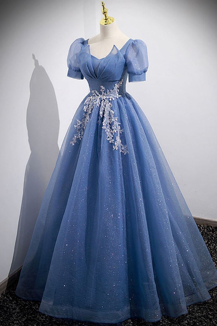 Tulle Lace Floor Length Prom Dress, Short Sleeve Evening Dress fg6424 - View 4 | VelvetHem