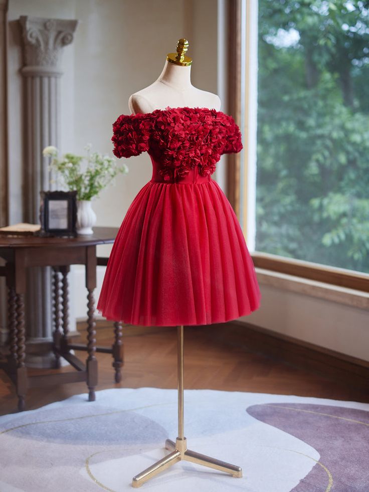 Off the Shoulder Flower Bodice Tulle Short Homecoming Dress fg6046 - VelvetHem