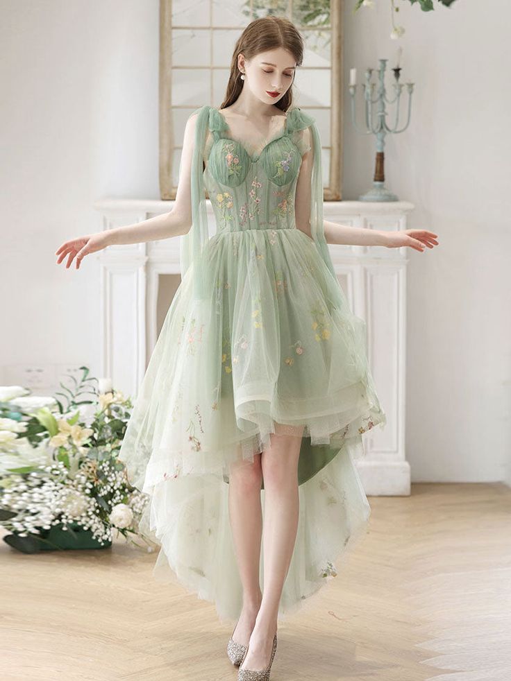 A-Line High Low Lace Short Prom Dress, Lace Homecoming Dress fg6050 - VelvetHem