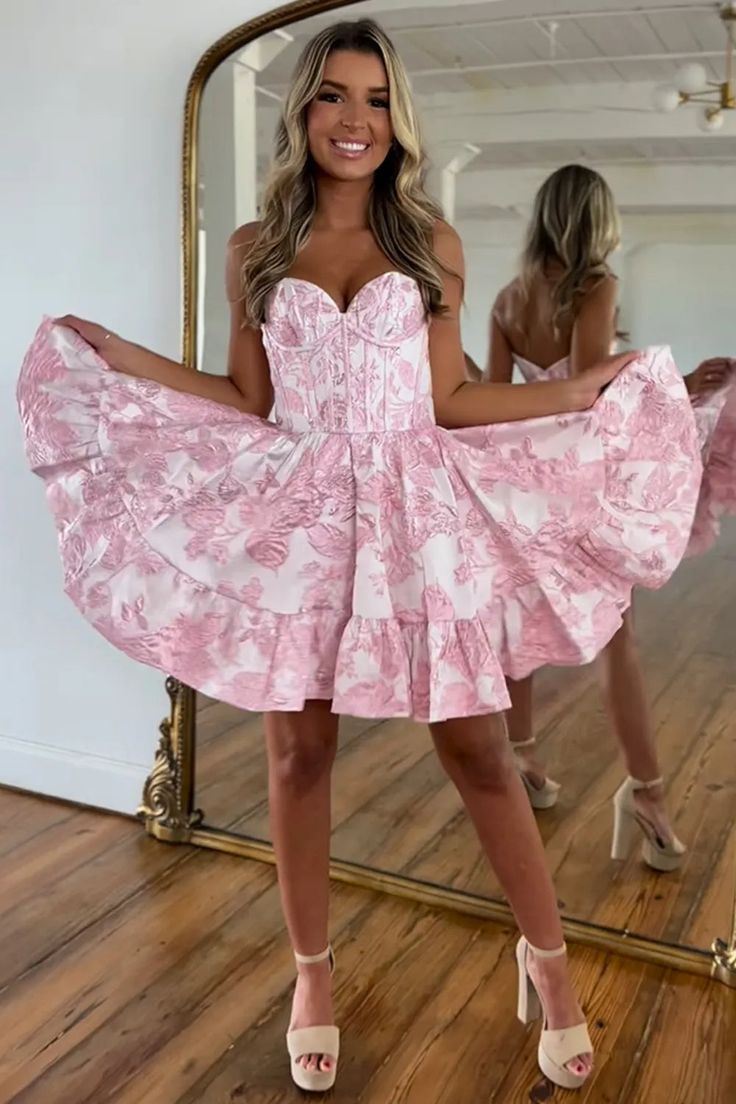 Floral Print A-Line Homecoming Dress fg6367 - View 6 | VelvetHem