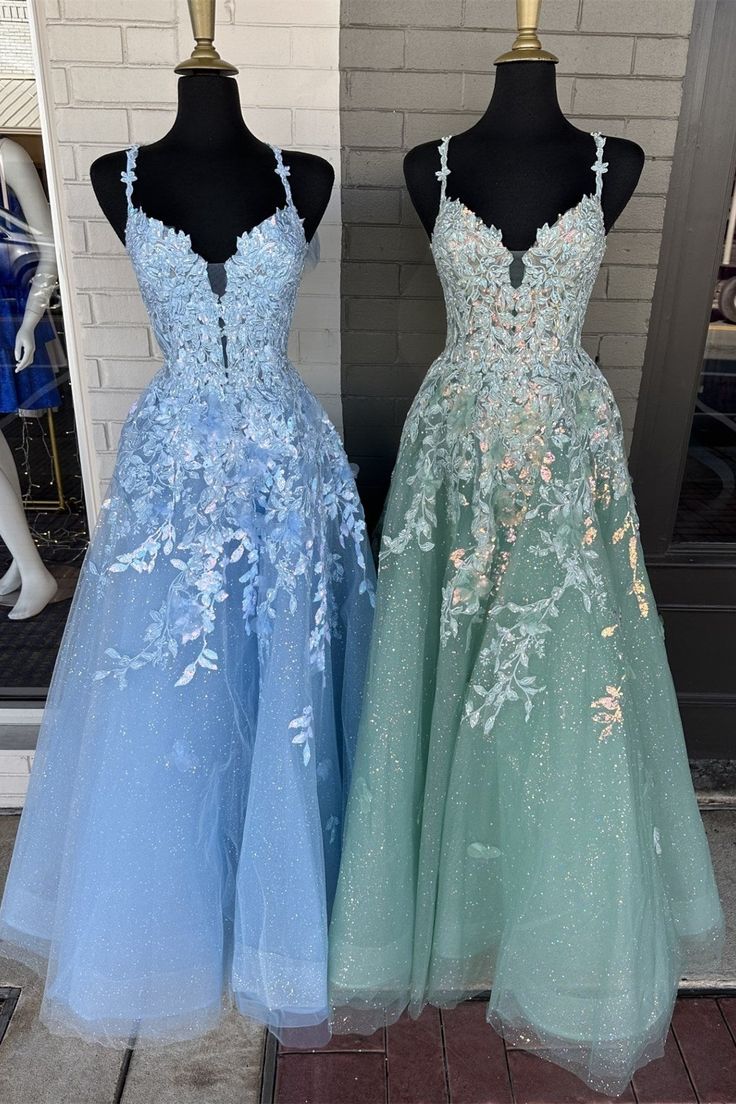 A-Line Appliques Plunge V Long Prom Dress with Detachable Sleeves fg6370 - View 5 | VelvetHem