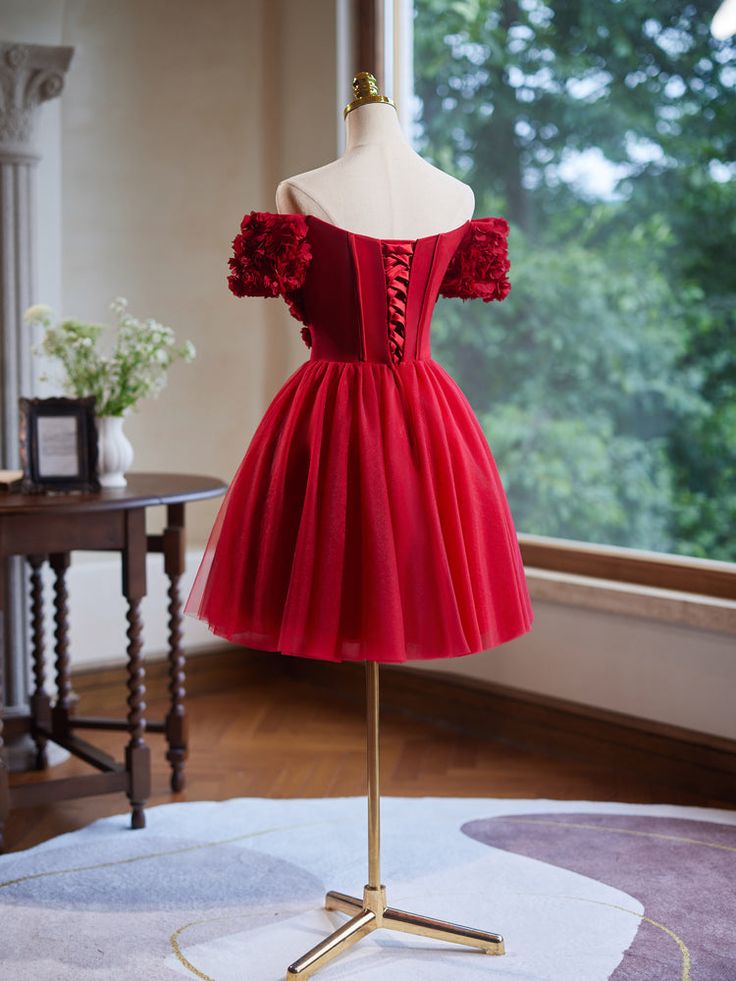 Off the Shoulder Flower Bodice Tulle Short Homecoming Dress fg6046 - View 4 | VelvetHem