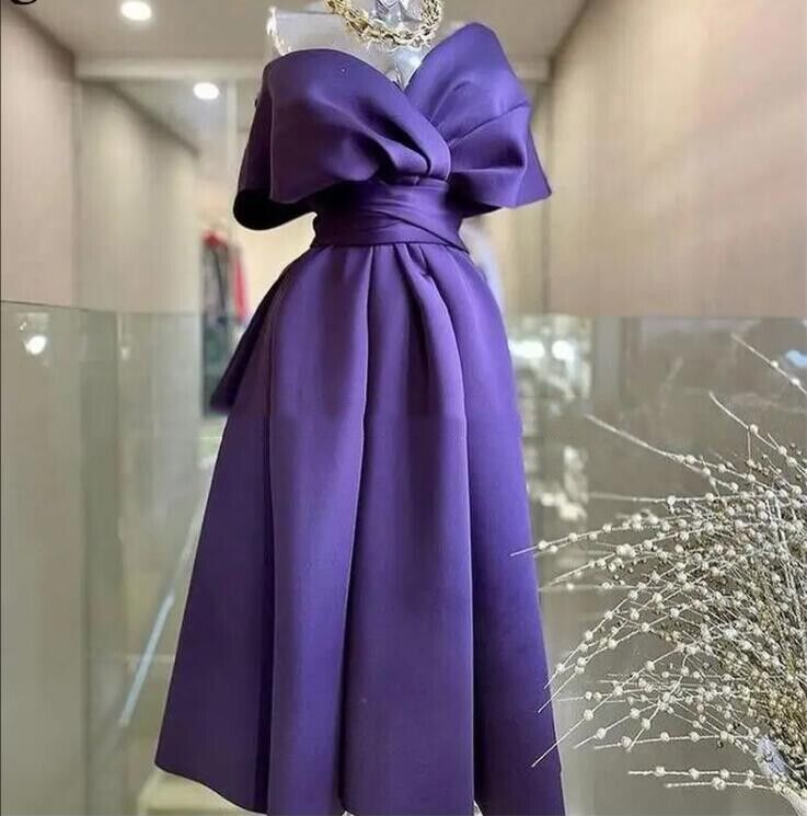 Gorgeous Cocktail Dress for Women Satin Pleated Sexy V Neck Off Shoulder Princess Prom Dresses fg6029 - View 2 | VelvetHem