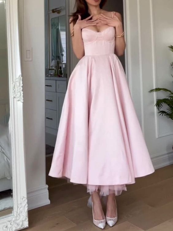 Women's Sleeveless Midi Dress Pink Evening Gown fg6638 - View 2 | VelvetHem
