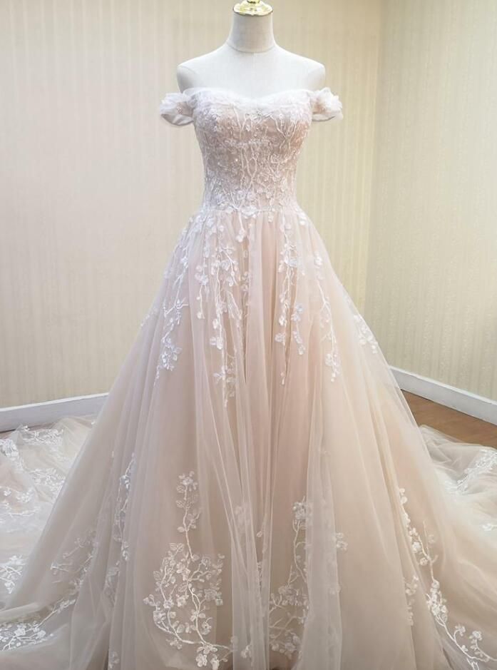 Off The Shoulder Wedding Dress With Sweep Train fg6601 - VelvetHem