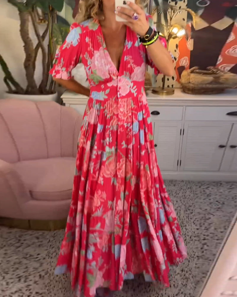 Tania Timeless Floral Dress a Line Puff Sleeves Elevated Occasion Wear