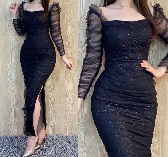 Sexy Sheath Black Off Shoulder Shinny Prom Party Dresses fg6384 - VelvetHem