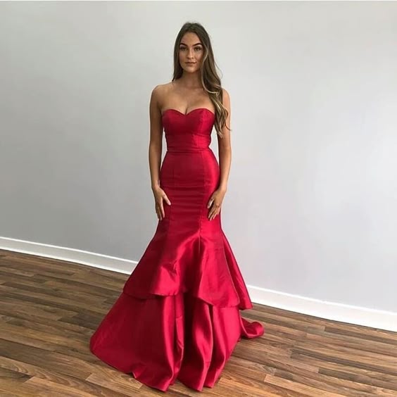 Elegant Mermaid Prom Dresses Sweetheart Tiered Floor Length Formal Party Dress Burgundy Prom Gowns fg6609 - VelvetHem