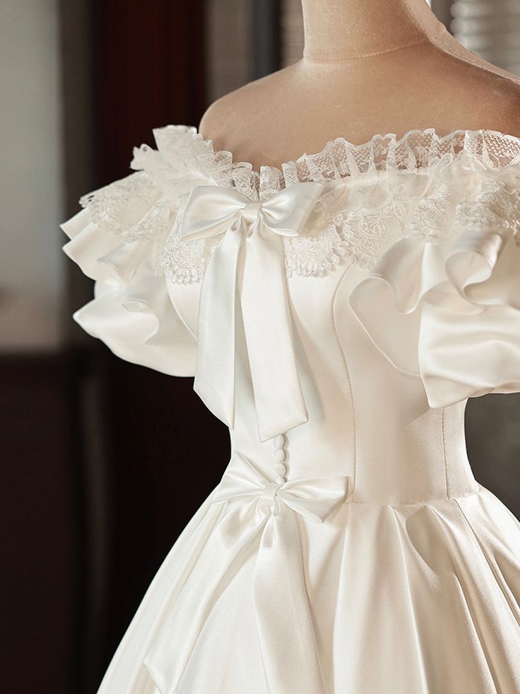 Satin Lace Short Prom Dress, Evening Dress, Wedding Dress