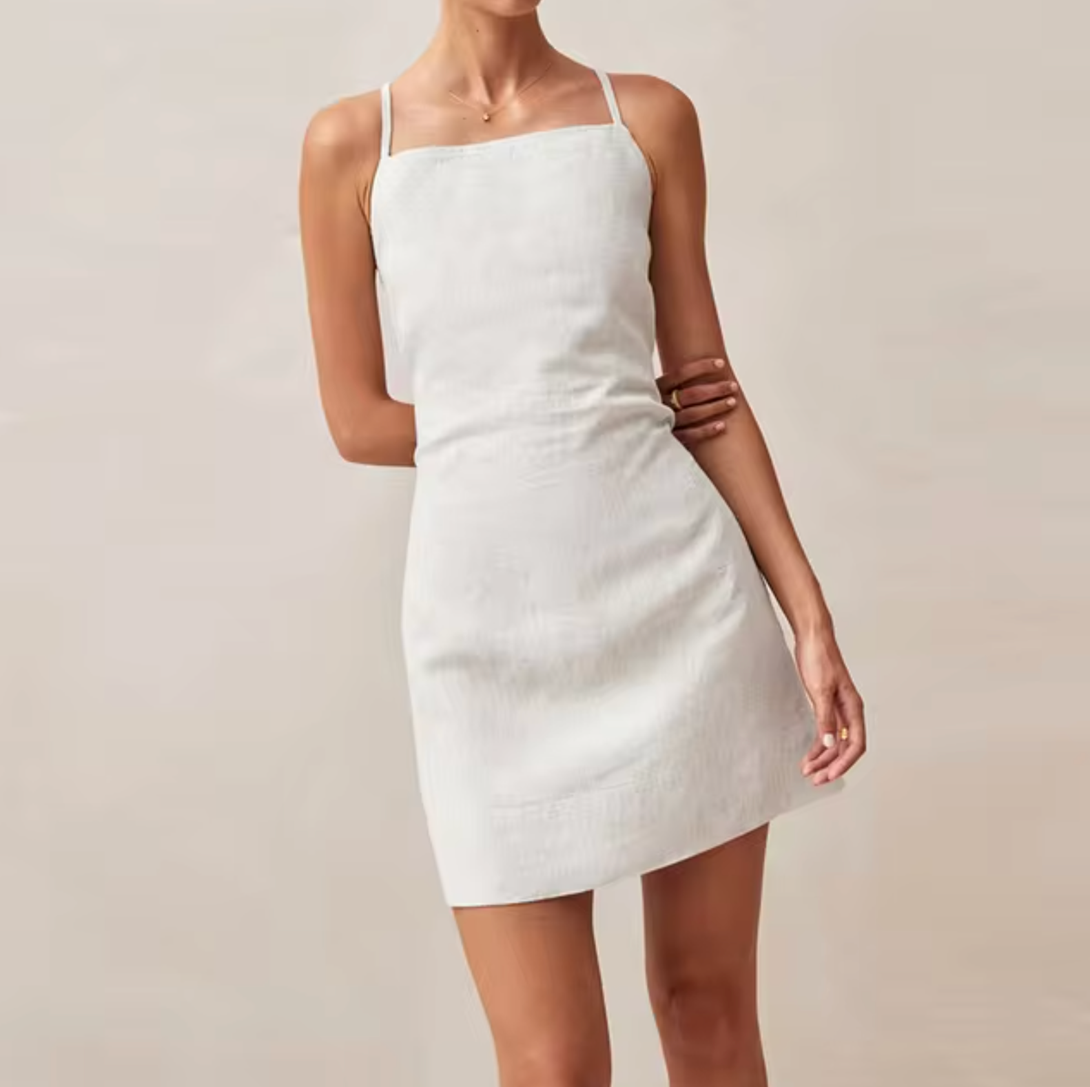Querida Luxe Short Linen and Cotton Dress with Cross Back Everyday Edit