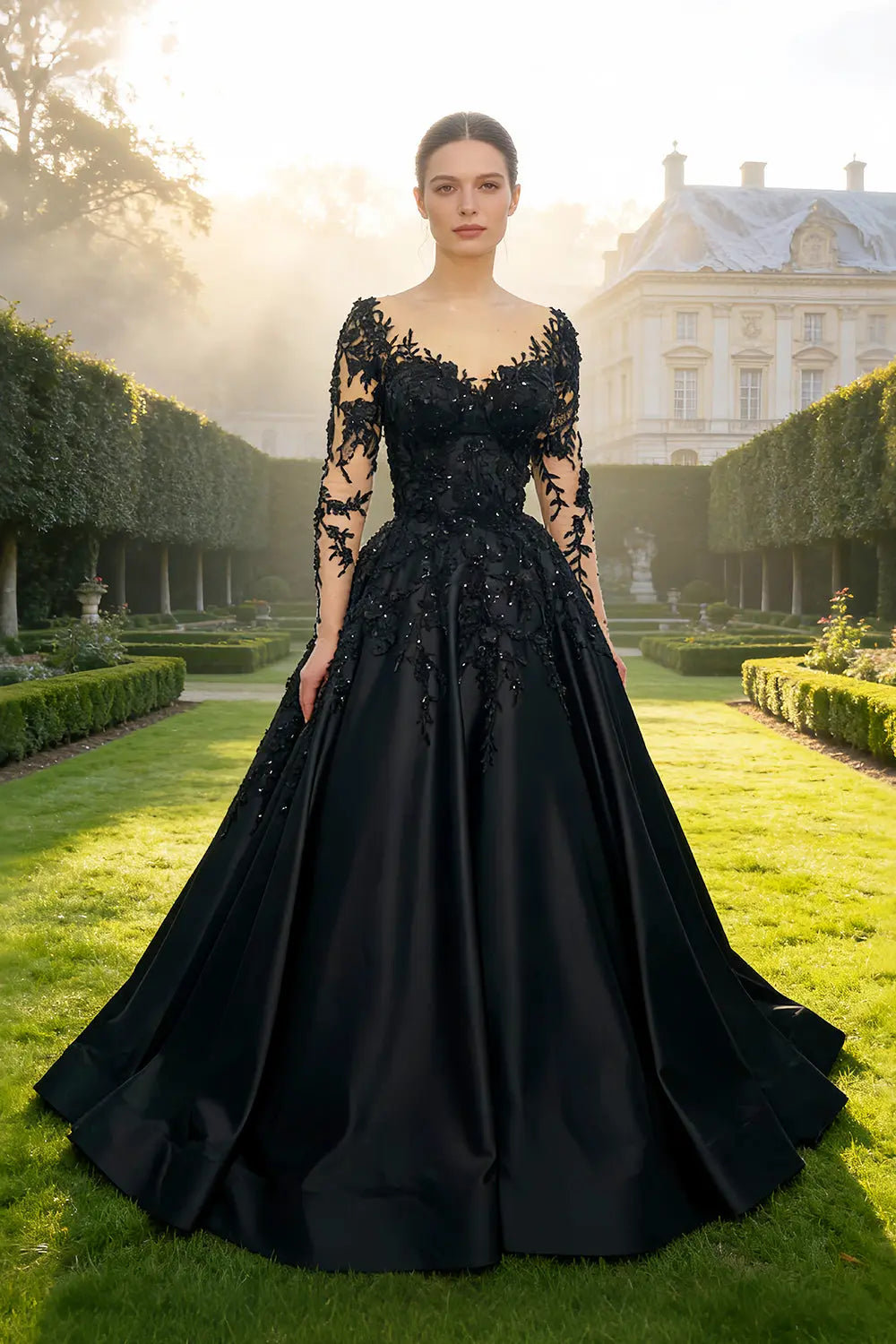 Black Luxury Gothic Wedding Dress Bridal Gown Heavy Beading ZP199