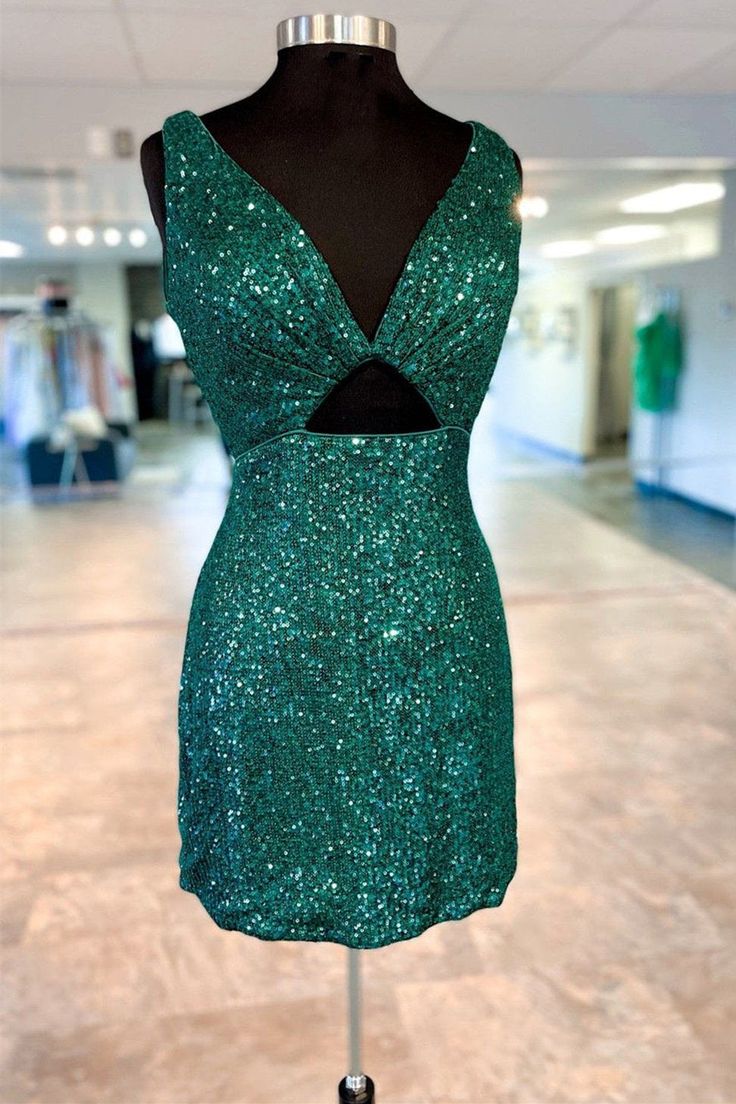 V-Neck Sequin Cutout Short Homecoming Dress fg6380 - VelvetHem