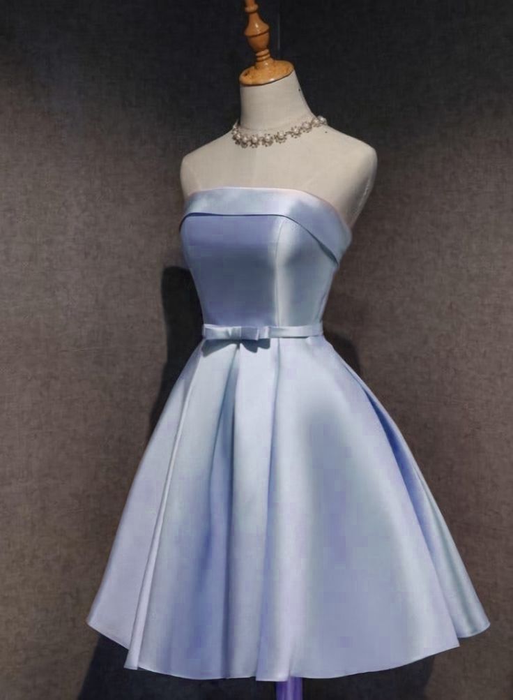 Satin Homecoming Party Dress Sky Blue Short Prom Dresses - VelvetHem